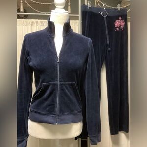 Juicy Couture navy velour pants 28 x 30 zip up